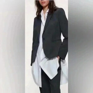 Zara Basic Navy And Grey polka dot Blazer, size Medium